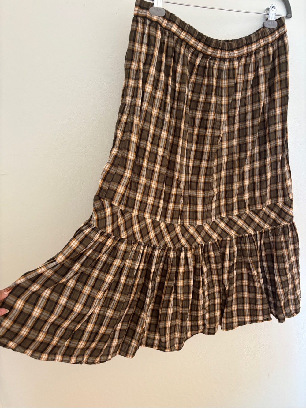 American Eagle Green Plaid Tiered Maxi Skirt Size XL - Picture 8 of 9